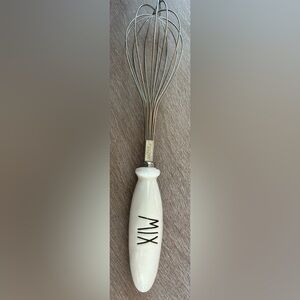 Rae Dunn Ceramic Handle Whisk with White and Silver Design